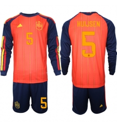 Men's Spain #5 HUIJSEN National Team FIFA x World Cup 2026 Long Sleeve Home Red On Field Jerseys