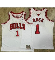 Men's Chicago Bulls #1 Derek Rose White Hardwood Classics Soul AU Throwback Jersey