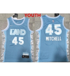 Youth Cleveland Cavaliers #45 donovan mitchell light blue 2024 city edition stitched jersey