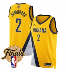 Men's Indiana Pacers #2 Andrew Nembhard Yellow 2025 Finals Statement Edition Stitched Basketball Jersey
