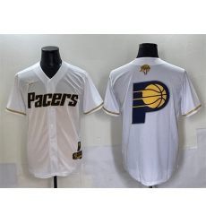 Men's Indiana Pacers Team Big Logo White Gold 2025 Finals Vapor Stitched Baseball Jersey