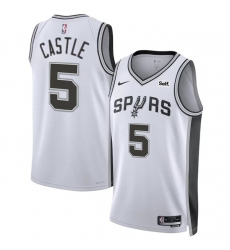 Men's San Antonio Spurs #5 Stephon Castle White Stitched Basketball Jersey