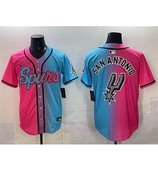 Men's San Antonio Spurs Team Big Logo Pink Blue Limited Stitched Baseball Jersey