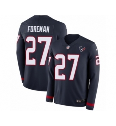 Youth Nike Houston Texans #27 D'Onta Foreman Limited Navy Blue Therma Long Sleeve NFL Jersey