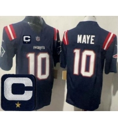 Men's New England Patriots #10 Drake Maye Limited Navy Captain FUSE Vapor Jersey