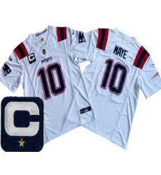 Men's New England Patriots #10 Drake Maye Limited White Captain FUSE Vapor Jersey