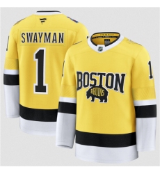 Men's Boston Bruins #1 Jeremy Swayman Gold 2026 Stadium Series Stitched Hockey Jersey
