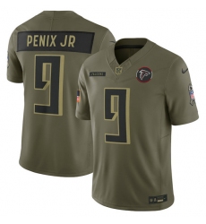 Men's Atlanta Falcons #9 Michael Penix Jr. Olive 2025 Salute to Service Limited Football Stitched Jersey