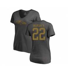 Football Women's Baltimore Ravens #22 Mark Ingram II Ash One Color T-Shirt