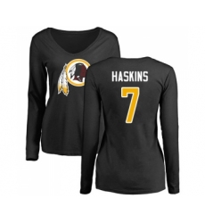 Football Women's Washington Redskins #7 Dwayne Haskins Black Name & Number Logo Long Sleeve T-Shirt