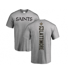 Football New Orleans Saints #23 Marshon Lattimore Ash Backer T-Shirt