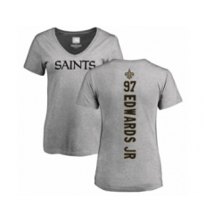 Football Women's New Orleans Saints #97 Mario Edwards Jr Ash Backer V-Neck T-Shirt
