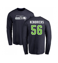 Football Seattle Seahawks #56 Mychal Kendricks Navy Blue Name & Number Logo Long Sleeve T-Shirt