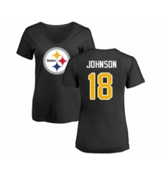 Women's Pittsburgh Steelers #18 Diontae Johnson Black Name & Number Logo Slim Fit T-Shirt