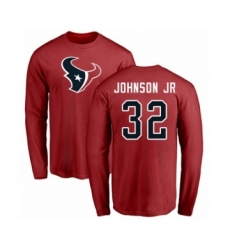 Football Houston Texans #32 Lonnie Johnson Red Name & Number Logo Long Sleeve T-Shirt