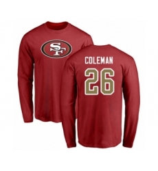 Football San Francisco 49ers #26 Tevin Coleman Red Name & Number Logo Long Sleeve T-Shirt