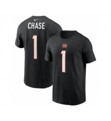 Men's Cincinnati Bengals #1 Ja'Marr Chase 2021 Black Football Draft First Round Pick Player Name & Number T-Shirt