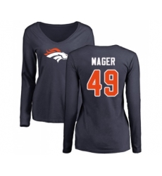 Football Women's Denver Broncos #49 Craig Mager Navy Blue Name & Number Logo Long Sleeve T-Shirt
