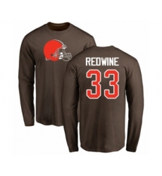 Football Cleveland Browns #33 Sheldrick Redwine Brown Name & Number Logo Long Sleeve T-Shirt