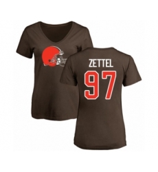 Football Women's Cleveland Browns #97 Anthony Zettel Brown Name & Number Logo T-Shirt