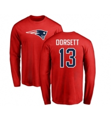 Football New England Patriots #13 Phillip Dorsett Red Name & Number Logo Long Sleeve T-Shirt