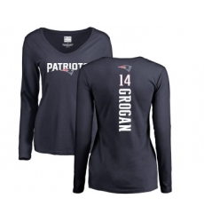 Football Women's New England Patriots #14 Steve Grogan Navy Blue Backer Slim Fit Long Sleeve T-Shirt