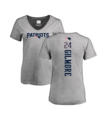 Football Women's New England Patriots #24 Stephon Gilmore Ash Backer V-Neck T-Shirt