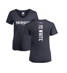 Football Women's New England Patriots #28 James White Navy Blue Backer T-Shirt