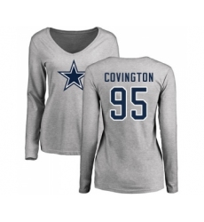 Football Women's Dallas Cowboys #95 Christian Covington Ash Name & Number Logo Slim Fit Long Sleeve T-Shirt