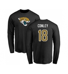 Football Jacksonville Jaguars #18 Chris Conley Black Name & Number Logo Long Sleeve T-Shirt