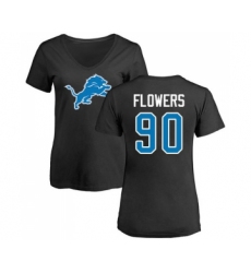 Football Women's Detroit Lions #90 Trey Flowers Black Name & Number Logo T-Shirt