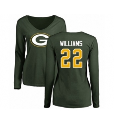 Football Women's Green Bay Packers #22 Dexter Williams Green Name & Number Logo Long Sleeve T-Shirt