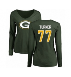 Football Women's Green Bay Packers #77 Billy Turner Green Name & Number Logo Long Sleeve T-Shirt