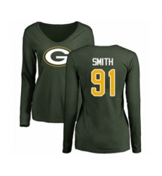 Football Women's Green Bay Packers #91 Preston Smith Green Name & Number Logo Long Sleeve T-Shirt