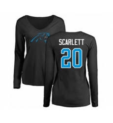 Football Women's Carolina Panthers #20 Jordan Scarlett Black Name & Number Logo Slim Fit Long Sleeve T-Shirt