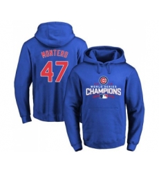 Cubs #47 Miguel Montero Blue 2016 World Series Champions Pullover MLB Hoodie
