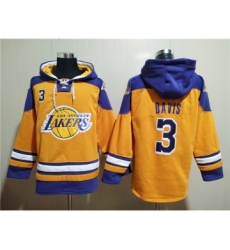 Men's Los Angeles Lakers #3 Anthony Davis Yellow Lace-Up Pullover Hoodie