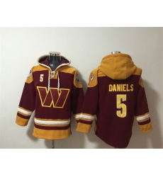 Men's Washington Commanders #5 Jayden Daniels Burgundy Ageless Must-Have Lace-Up Pullover Hoodie