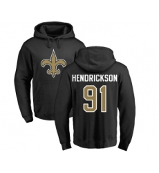 Football New Orleans Saints #91 Trey Hendrickson Black Name & Number Logo Pullover Hoodie