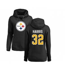 Football Women's Pittsburgh Steelers #32 Franco Harris Black Name & Number Logo Pullover Hoodie