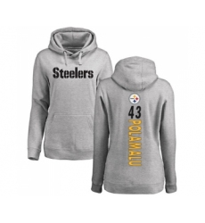 Football Women's Pittsburgh Steelers #43 Troy Polamalu Ash Backer Pullover Hoodie