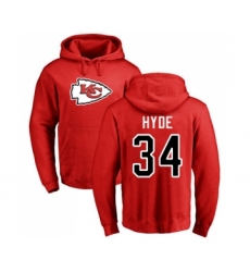 Football Kansas City Chiefs #34 Carlos Hyde Red Name & Number Logo Pullover Hoodie