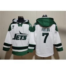 Men's New York Jets #7 Justin Fields White Ageless Must-Have Lace-Up Pullover Hoodie