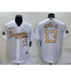 Men's Atlanta Braves #13 Ronald Acuna Jr Number White 2022 All Star Stitched Cool Base Nike Jersey