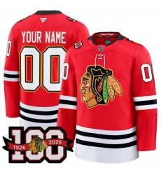 Men's Chicago Blackhawks Active Player Custom Red 2025 Home 100th Anniversary Stitched Hockey Jersey