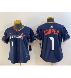 Women's Houston Astros #1 Carlos Correa Navy 2025 City Connect With Texas Patch Limited Stitched Baseball Jersey(Run Small)