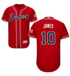 Men's Majestic Atlanta Braves #10 Chipper Jones Red Alternate Flex Base Authentic Collection MLB Jersey