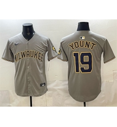 Men's Milwaukee Brewers #19 Robin Yount Grey Home Limited Stitched Jersey