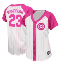 Women's Majestic Chicago Cubs #23 Ryne Sandberg Authentic White/Pink Splash Fashion MLB Jersey