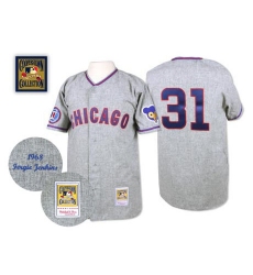 Men's Mitchell and Ness 1968 Chicago Cubs #31 Fergie Jenkins Replica Grey Throwback MLB Jersey